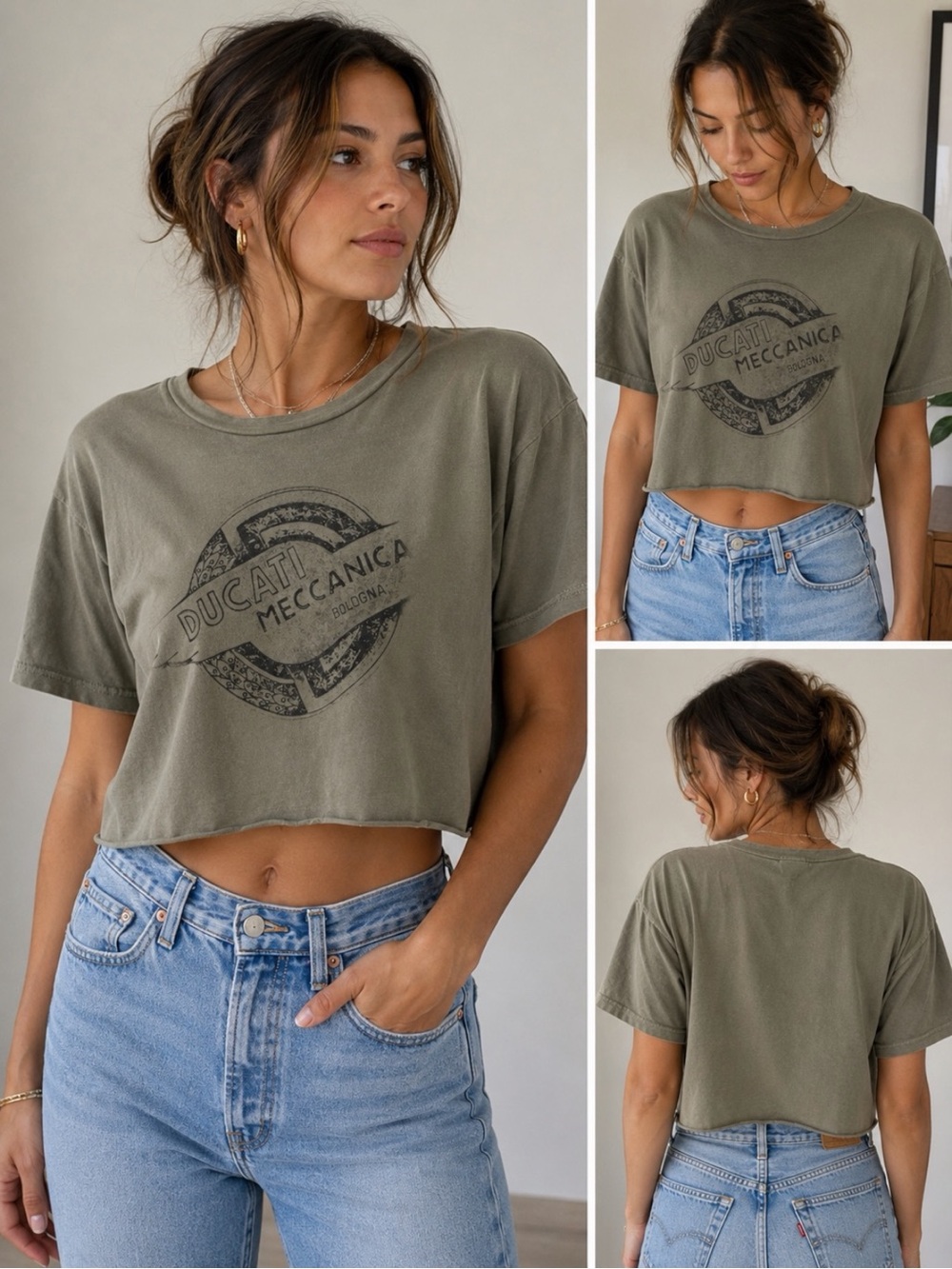 Vintage Y2K Ducati Meccanica Bologna Crop Graphic Tee Made USA Women’s L